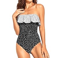 Holipick Strapless One Piece Swimsuits for Women Tummy Control Bandeau Bathing Suits Ruffle Slimming Swimwear