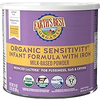 Organic Sensitive Baby Formula for Babies 0-12 Months, Reduced Lactose Powdered Infant Formula with Iron, Omega-3 DHA, and Omega-6 ARA, 21 oz Formula Container