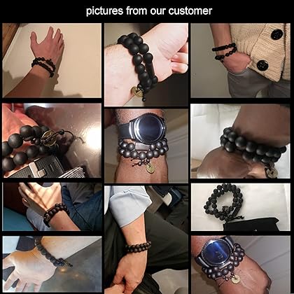 FIBO STEEL 2Pcs 11mm Wood Beaded Bracelet for Men Buddhist Beads Elastic