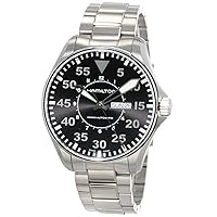 Hamilton Watch Khaki Aviation Pilot Day Date Swiss Automatic Watch 46mm Case, Black Dial, Silver Stainless Steel Bracelet (Model: H64715135)