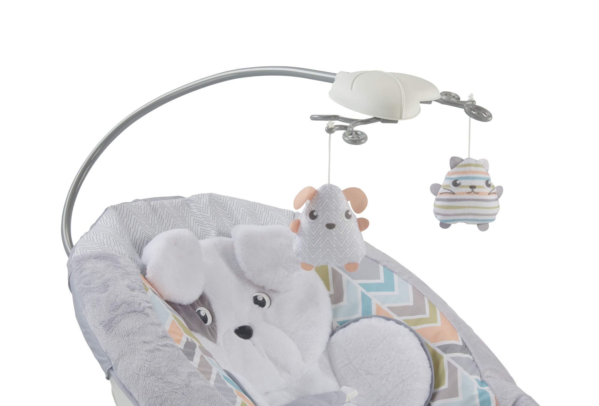 Fisher-Price Sweet Snugapuppy Deluxe Bouncer, portable bouncing baby seat with overhead mobile, music, and calming vibrations