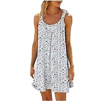 Fashion Print Sundress for Women 2024 Summer Casual Sleeveless Tunic Mini Dress Trendy Loose Vacation Tank Dresses