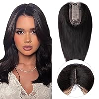 Hair Toppers for Women Real Human Hair Topper No Bangs 150% Density Hairpiece for Women with Thinning Hair Cover Grey Hair Hair Loss 12 inch Natural Black