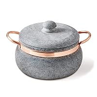 Cookstone 2.1 quarts stewing pan with copper handles | Handcrafted from a block of pure soapstone | Unique, durable and eco-friendly | Non-toxic and Non-stick
