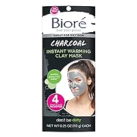 Bioré Charcoal Instantly Warming Clay Facial Mask for Oily Skin, with Natural Charcoal, Cleanse Clogged Pores, Dermatologist Tested, Non-Comedogenic, Oil Free,1 Pack (4 Count)