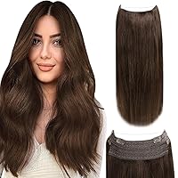 LaaVoo Brown Wire Hair Extensions #4 Dark Brown Wire Human Hair Extensions with Transparent Line Chocolate Brown Invisible Wire Hair Extensions Real Human Hair 80g 16 Inch