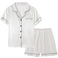 Vopmocld Big Kids Unisex Pjs Set Girls Boys Silk Pajama Sets Satin Clasic Sleepwear Summer 2 Pieces Button Down Nighty