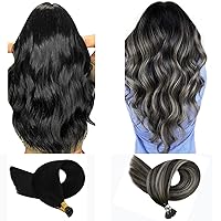 Bundle-YoungSee Black and Black Silver I Tip Hair Extensions Human Hair Pre Bonded I Tip Hair Extensions 22 inch Itip Human Hair Extensions