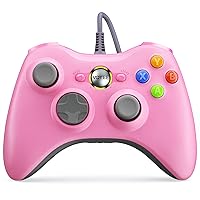 VOYEE PC Controller, Wired Controller Compatible with Microsoft Xbox 360 & Slim/PC Windows 10/8/7, with Upgraded Joystick, Double Shock | Enhanced (Pink)