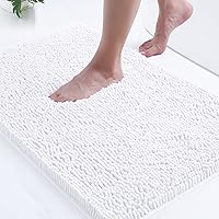 Luxury Chenille Bath Rug, Extra Soft and Absorbent Shaggy Bathroom Mat Rugs, Machine Washable, Non-Slip Plush Carpet Runner for Tub, Shower, and Bath Room (24''x16'', White)