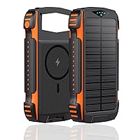 Solar Power Bank 50000mAh Portable Charger 22.5W 2 USB Type C QC3.0 PD4 Display External Backup Battery Magnetic Wireless Charger for iPhone 15/14/13/12 Pro, Samsung and Others (2024 Orange)