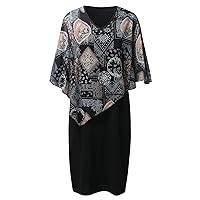 Mother of The Bride Dresses Plus Size,Women's V Neck Capelet Sleeve Chiffon Overlay Bodycon Knee Length Pencil