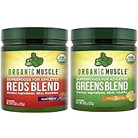 Organic Muscle Vegan Greens and Reds Superfood Powder - USDA Organic & Plant Based Red Juice & Green Juice Powder Bundle for Energy, Focus, Digestion & Immune System - Non GMO 30 Servings
