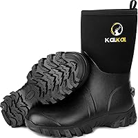 Rubber Boots for Men, Mid Calf Waterproof Rain Boots, with 5mm Neoprene Insulated Men Boots, Waterproof Work boots for Mud Hunting Gardening Outdoor Working Farming Fishing (Size 8-13)