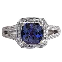 3.67 Carat Natural Blue Tanzanite and Diamond (F-G Color, VS1-VS2 Clarity) 14K White Gold Luxury Engagement Ring for Women Exclusively Handcrafted in USA