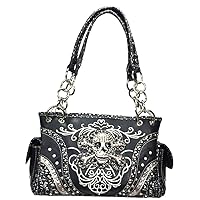 ZZ Fab Embroidered Concealed Carry Rhinestone Studded Skull Purse Black