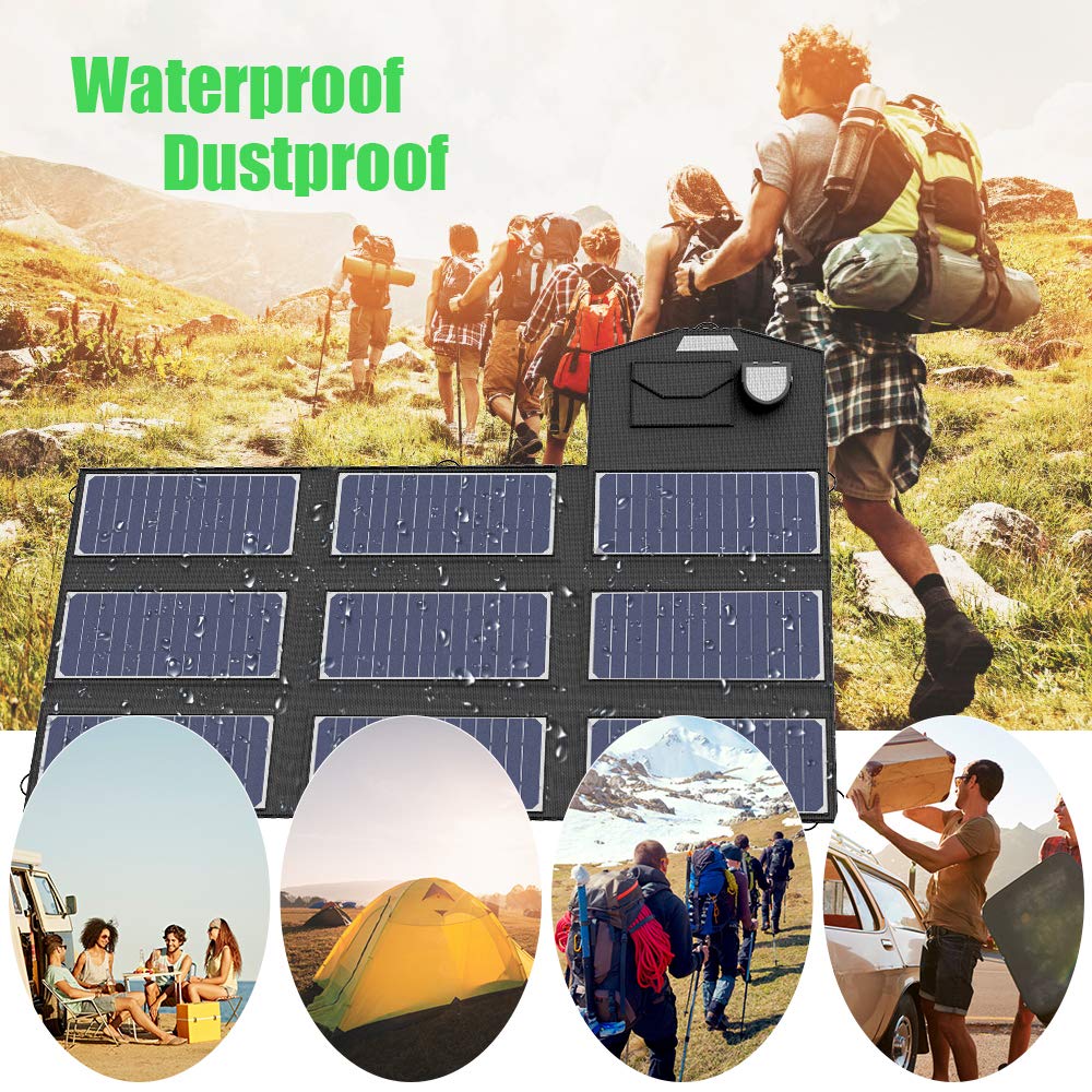 X-DRAGON 70W Monocrystalline Foldable Solar Panel (5V USB with Solar IQ + 18V DC+ Parallel Port) Water Resistant Charger for Portable Generator,car Battery,Cellphone, Tablet,and More (18V 70W)
