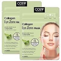 COS.W Smoothing Collagen Eye Pads(2 Pack of 30 Sheets) with Vitamin E for Dark Circles and Puffiness (60 Count)