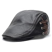 Men's Cap Golf Military Cadet Hat Caskette Baseball Leather Hat Leather Beret Middle Year Forward Cap Breathable Autumn Winter Cold Protection Casual (Color: Black, Size: L)