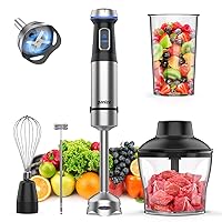 Immersion Blender 5 in 1 Hand Blender 800W Heavy Duty Motor, 15 Speed and Turbo Mode Handheld Blender Stainless Steel Blade With 800ml Mixing Beaker, 600ml Chopper, Whisk and Milk Frother