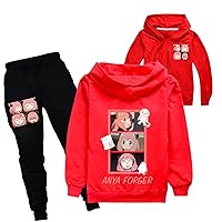 Girls Spy Family 2 Piece Outfits Full-zip Hooded Sweatshirt and Sweatpant Sets Fall Comfy Athletic Tracksuit for 5-14Y