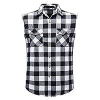 Men's Sleeveless Flannel Plaid Shirts Casual Button Down Tank Shirt Vintage Western Cowboy Tank Tops Muscle Vest