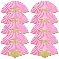 12 Pack DIY Hand Folding Fans Silk Bamboo Handheld Folding Fans Wedding Party Church Home Office Decoration