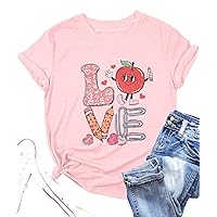 Valentine's Day Shirt Woman Love Valentine Teacher Shirts Love Heart Graphic Tshirt Casual Short Sleeve Tee Tops