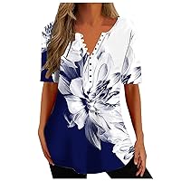 Womens Lace Short Sleeve T Shirts Floral Loose Fit Long Tops Tee for Women Vneck Ruched Fall Summer Tee Shirt 2024