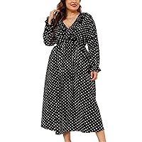 Elegant Ruffle Hem Big Size Autumn Winter Long Dress for Women Arrival Polka Dot Long Sleeve Plus Size Dresses