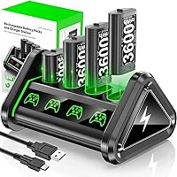 Rechargeable Battery Pack for Xbox Controllers, 4 x 3600mWh Rechargeable Batteries for Xbox Controller, Xbox Series Controller Battery with Charger Station for Xbox One/One S/One X/Elite Controllers