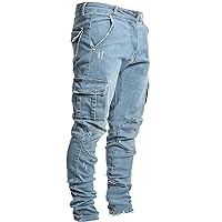 Mens Tight Jeans Zip-Fly Denim Pants Hippie Pocket Jean Trousers Solid Streetwear Skinny Jeans Casual Sweatpants