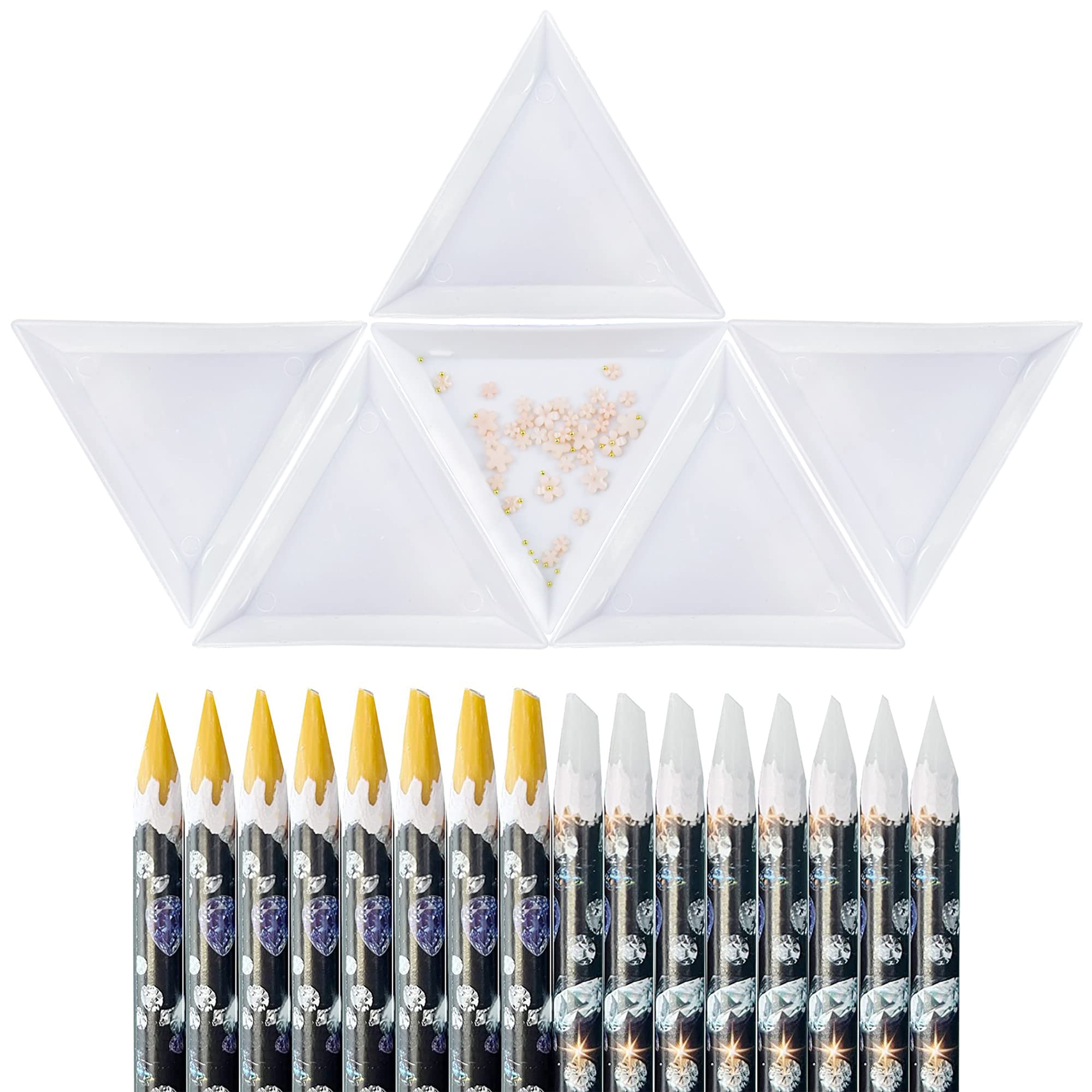 Wax Pencil for Diamond Painting Set, 22 PCS Pickup Tools,16 Wax Pens, 6 Sorting Trays, Rhinestone Applicator Dotting Pen for Picking Up Gems Pearls Beads for Nail Art