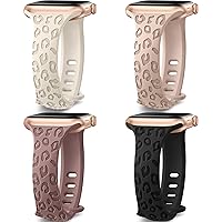 4-pack Leopard Engraved Band Compatible with Apple Watch Bands 38mm 40mm 41mm 44mm 45mm 42mm Women, Thin Slim Sport Wristbands for iWatch Ultra/Ultra 2 Series 9 8 7 6 5 4 3 2 1 SE