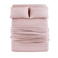 Bed Sheet Set 4 Piece Bedding Double Brushed Microfiber Soft Bedding Fade Resistant Easy Care Queen Pink