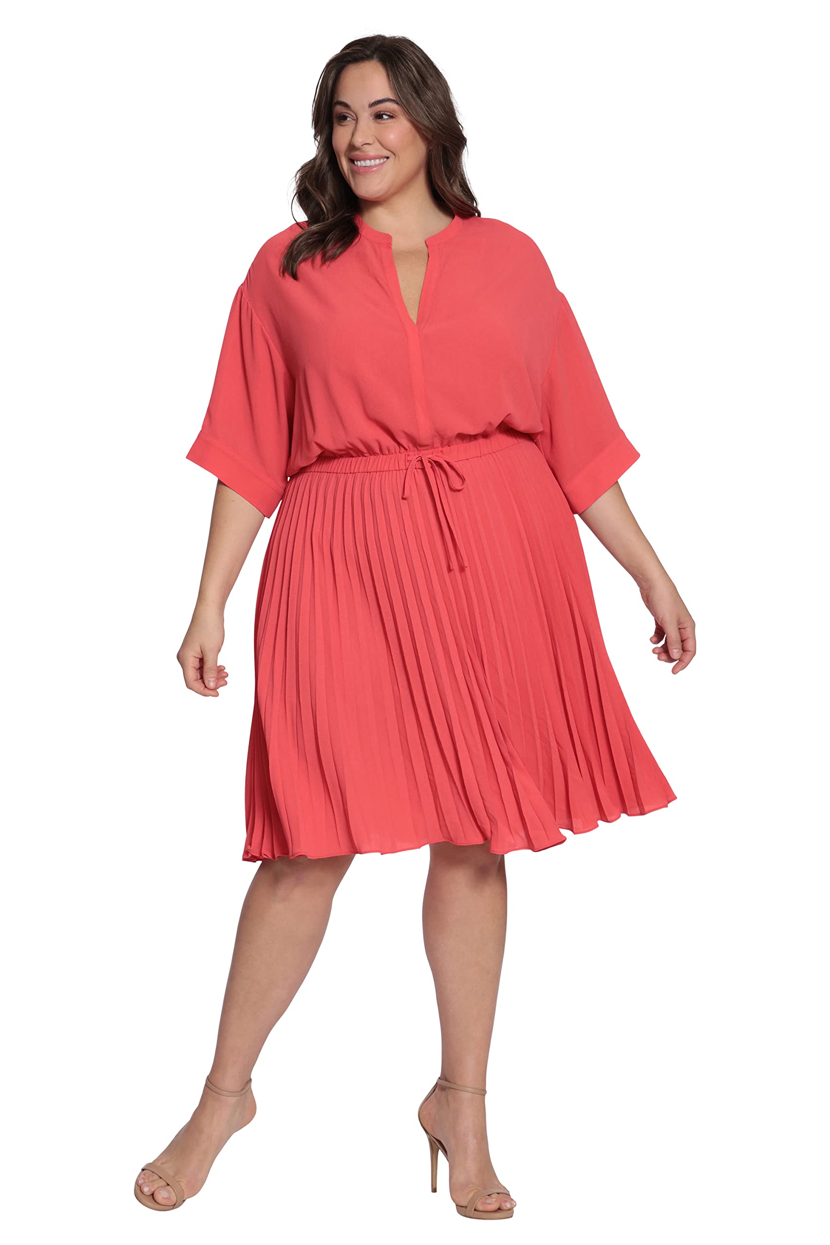 Maggy London Women's Plus Size Short Sleeve Dress with Pleated Skirt