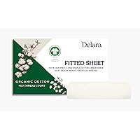 Delara GOTS Certified 100% Organic Cotton Twin Fitted Sheet, 400TC, Long Staple Cotton, Ultra Soft, Silky, Moisture-Wicking, Smooth & Breathable, 360-Degree Elastic 17” Deep Pocket
