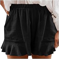 Women's Ruffle Hem Shorts Plus Size Elastic Waist Shorts Lightweight Baggy Shorts with Pockets Casual Summer Shorts