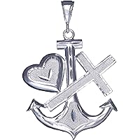 LARGE Sterling Silver Anchor Heart Cross Charm Pendant Necklace 24