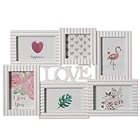 Decorative Modern Wall Mounted Collage Picture Holder Multi Photo Frame for 6 Pictures Love Text Design, White