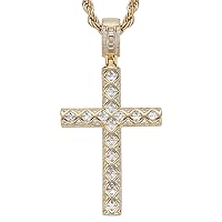 Sparkling Cubic Zirconia Cross Necklace for Men, Gold-Plated Brass Copper Crucifix Pendant, Jesus Christ Religious Women Fine Jewelry Gifts Box with 24 Inches Stainless Steel Rope Chain
