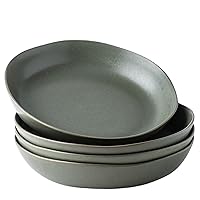 AmorArc 9.75'' Ceramic Large Pasta Bowls, 38oz Stoneware Flat Serving Bowls Set of 4, Oven,Microwave&Dishwasher Safe Bowls with Wavy Rim for Fruit Pasta Salad Meal, Reavtive-Matte