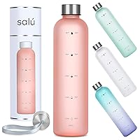 32 oz TRITAN/BPA-Free Water Bottle w/Time Marker, Pink, Motivational Measurements w/Time & Volume, Frosted Plastic, EXTRA Lid for Gym, Sports, Travel, Fitness, or Work