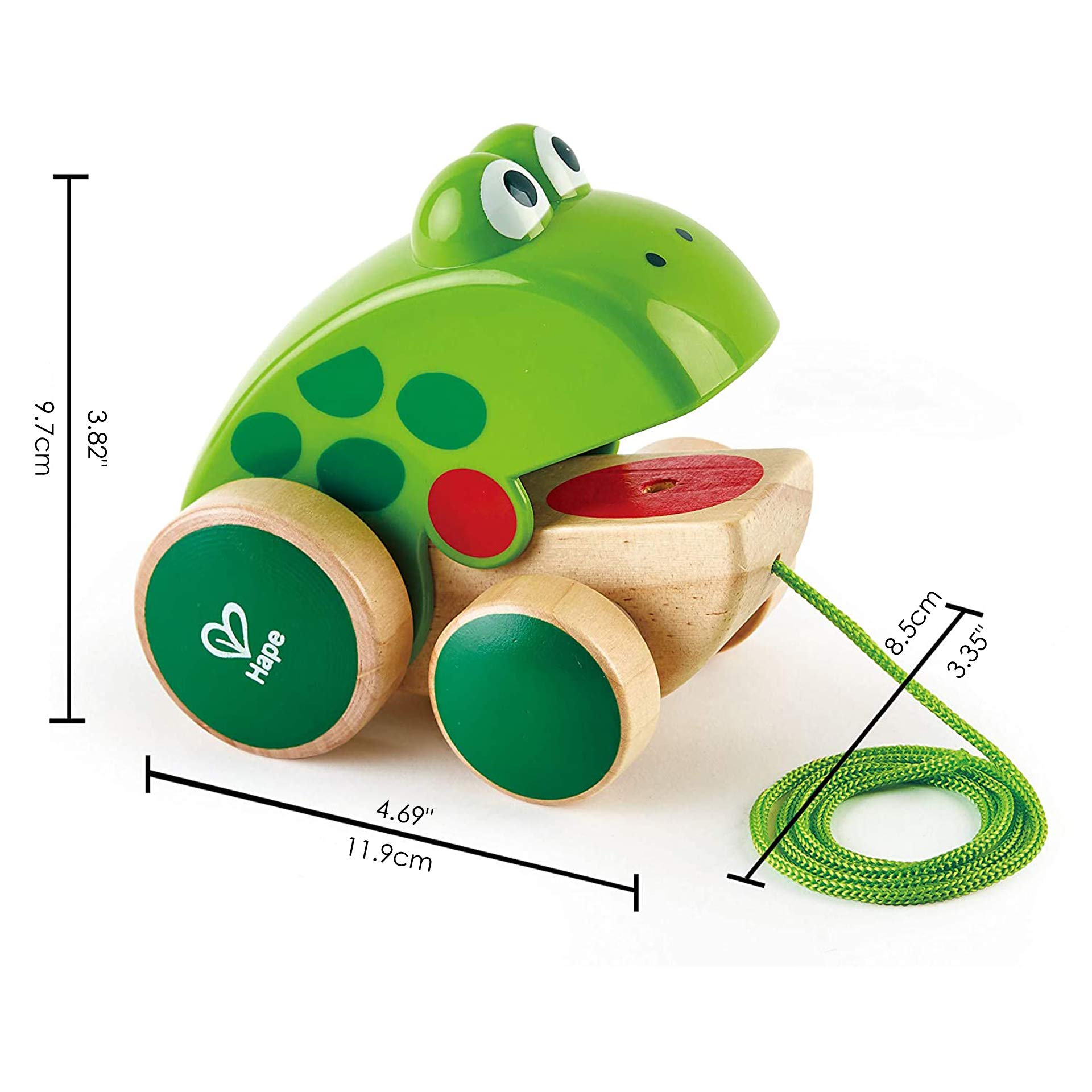 Hape Frog Pull-Along | Wooden Frog Fly Eating Pull Toddler Toy, 4.6 x 3.3 x 3.8 inches, Green
