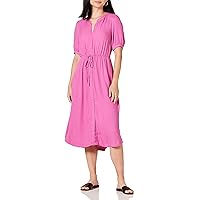 Amazon Essentials Women's Relaxed Fit Half-Sleeve Waisted Midi A-Line Dress