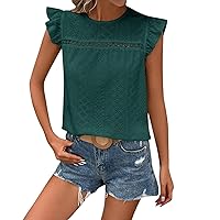 Women's Tops Fashionable Round Neck Solid Color Lace Ruffled Short Sleeved T-Shirt Top Spring, S-2XL