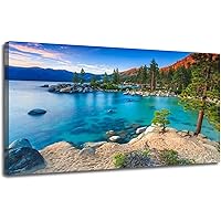 TKGOBI53JY Canvas Framed Wall Art Lake Tahoe Print Pictures Poster Paintings for Bedroom Office Living Room Large Size Artwork Modern 20x40 inch