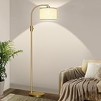 【Upgraded】 Dimmable Floor Lamp, 1200 Lumens LED Bulb Included, Gold Arc Floor Lamps for Living Room Modern Standing Lamp with Linen Shade, Tall Lamp for Living Room Bedroom Office Reading Room Nursery