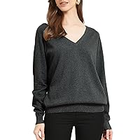 Kallspin Women's 100% Cotton Sweater Pullover Relaxed Fit V Neck Long Sleeve Fashion Knitted Jumper