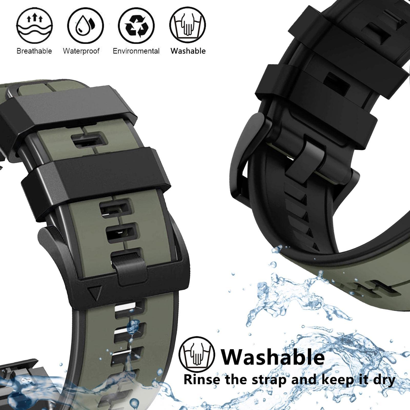 Abanen Quick Fit 26mm Silicone Watch Bands for Garmin Fenix 7X / Fenix 6X / Fenix 5X / Instinct 2X,Soft Sport Bicolor Waterproof Wristband Strap for Garmin Enduro 2, epix Pro 51mm,Tactix 7 Pro